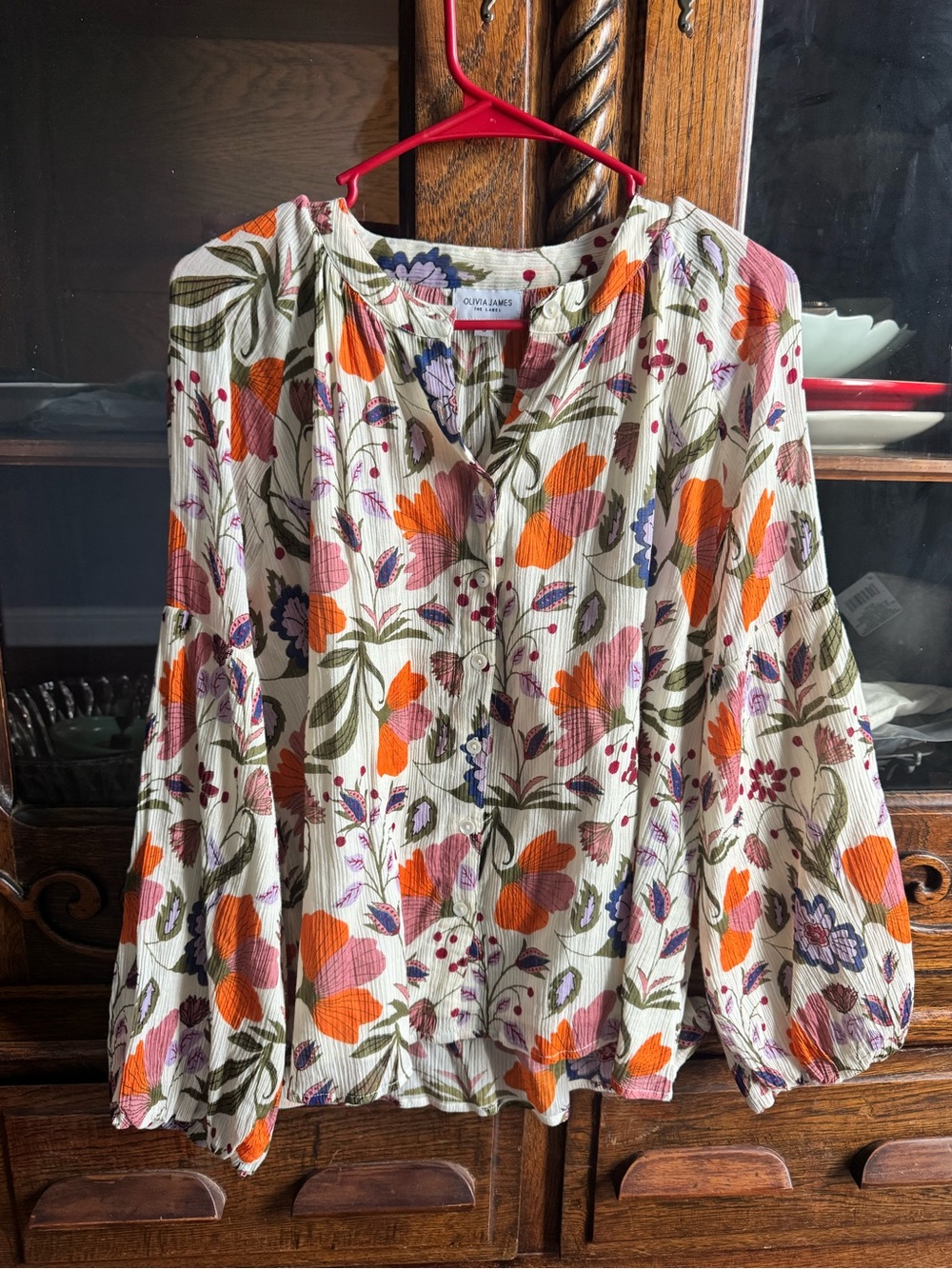 OLIVIA JAMES The Label Womens Emory Tropical Blouse Sleeve SZ S